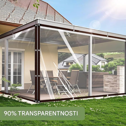 Outdoor tarpaulin - Transparent tarpaulin - Waterproof transparent tarpaulin with holes - 2 x 4 m - Suitable for outdoor terraces, chicken coops and balconies.