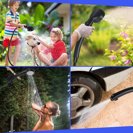 Portable Camping Shower - 6000mAh Rechargeable Shower Pump - With Smart LED Display - 4 Spray Modes - IPX7 Waterproof Outdoor Shower - For Hiking, Travel, Car, Pets - Black.