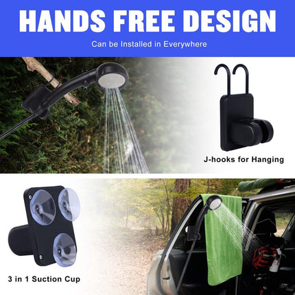 Portable Camping Shower - 6000mAh Rechargeable Shower Pump - With Smart LED Display - 4 Spray Modes - IPX7 Waterproof Outdoor Shower - For Hiking, Travel, Car, Pets - Black.