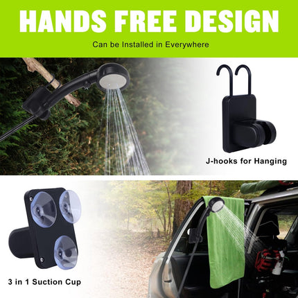 Portable Camping Shower - 6000mAh Rechargeable Shower Pump - With Smart LED Display - 4 Spray Modes - IPX7 Waterproof Outdoor Shower - For Hiking, Travel, Car, Pets - Gray.