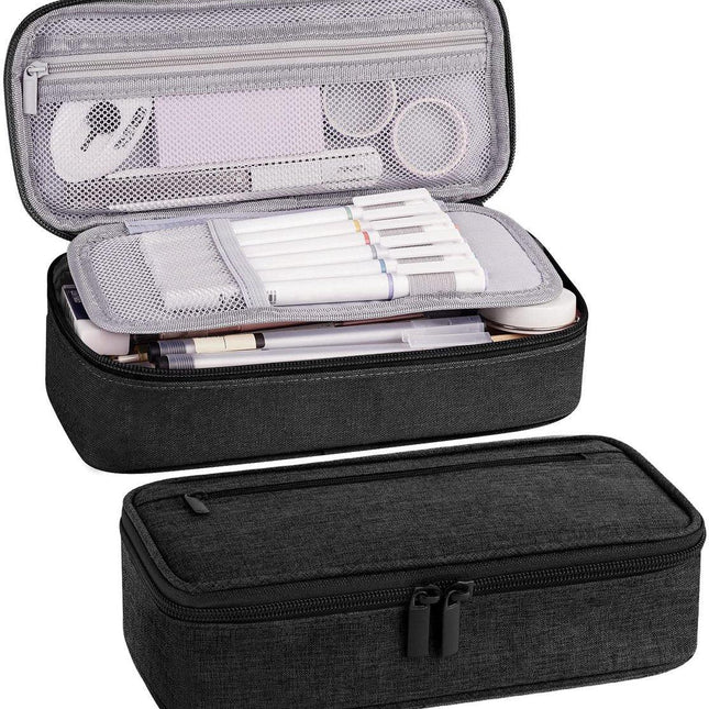 Pencil case - Highlighter case - Canvas pencil case 23x11x6.5 cm with zipper - Pencil case for boys and girls - School supplies - Black.