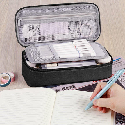 Pencil case - Highlighter case - Canvas pencil case 23x11x6.5 cm with zipper - Pencil case for boys and girls - School supplies - Black.