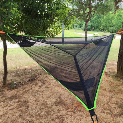 Portable triangular hammock for multiple people, outdoor camping aerial hammock, 3-point design for 2-3 people for travel, garden, camping, black, 400 x 400 x 400 cm.