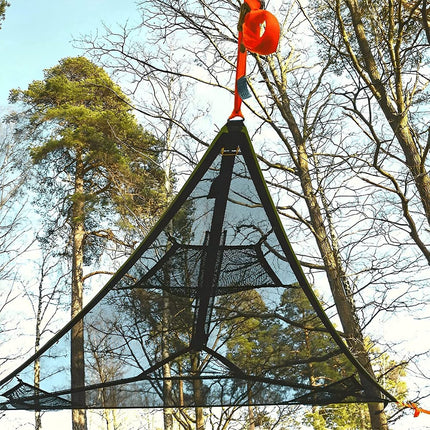 Portable triangular hammock for multiple people, outdoor camping aerial hammock, 3-point design for 2-3 people for travel, garden, camping, black, 400 x 400 x 400 cm.