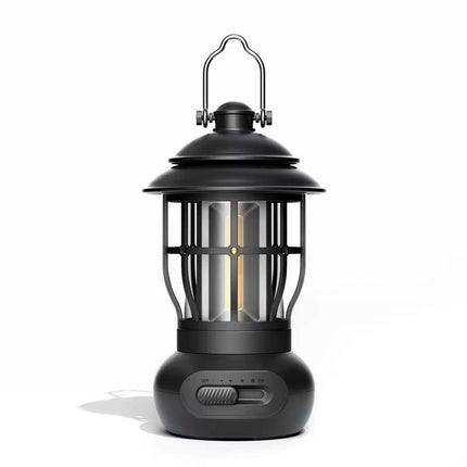Rechargeable Camping Lantern – Retro Camping Lamp – Dimmable COB Hanging Light for Tent, Camping, Fishing, Hiking, etc. – Black.