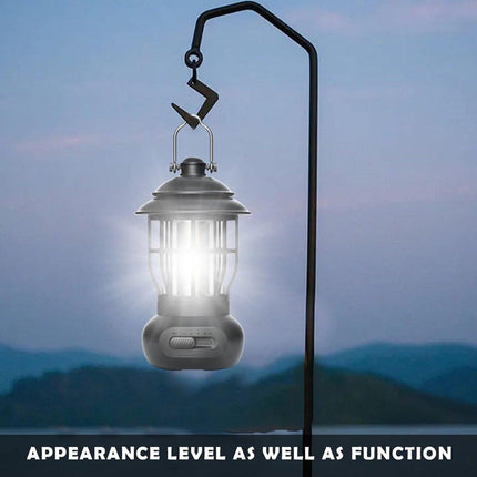Rechargeable Camping Lantern – Retro Camping Lamp – Dimmable COB Hanging Light for Tent, Camping, Fishing, Hiking, etc. – Black.