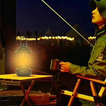 Rechargeable Camping Lantern – Retro Camping Lamp – Dimmable COB Hanging Light for Tent, Camping, Fishing, Hiking, etc. – Black.