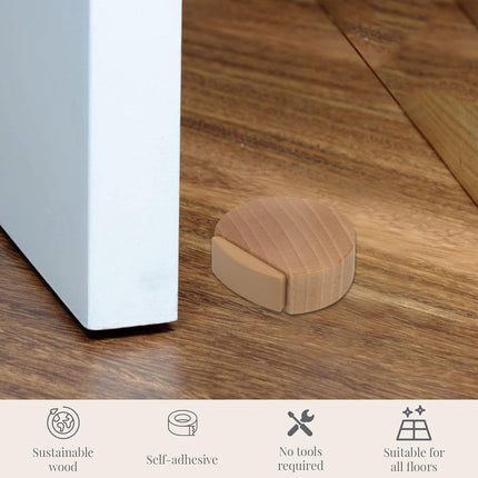Round wooden doorstop, shockproof and anti-collision, set of 6, 4.5 x 4.2 x 1.6 cm, for floor and parquet, dark brown, 45 x 42 x 16 mm..