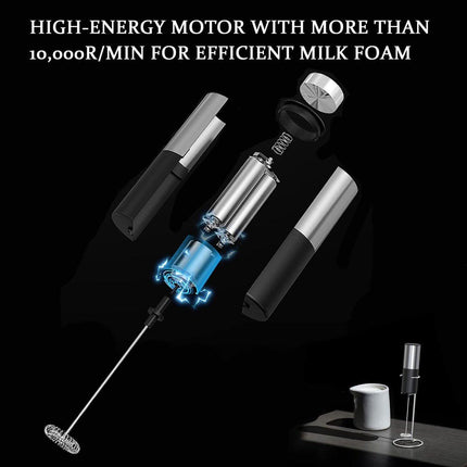 Electric milk frother - Manual milk frother - Mini milk mixer - With stand - No plug - Convenient for camping - Black.