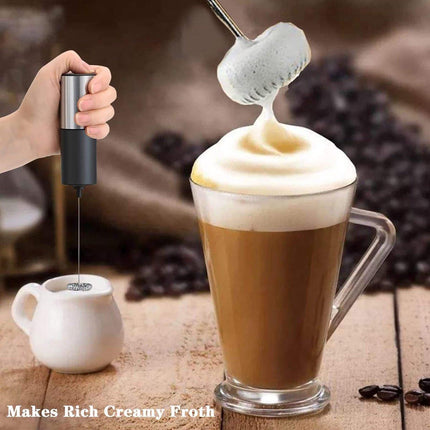 Electric milk frother - Manual milk frother - Mini milk mixer - With stand - No plug - Convenient for camping - Black.