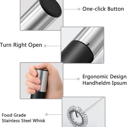 Electric milk frother - Manual milk frother - Mini milk mixer - With stand - No plug - Convenient for camping - Black.