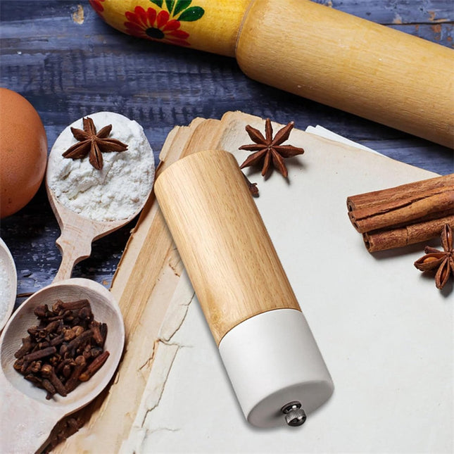Wooden Salt and Pepper Mill - Premium Quality Salt and Spice Mill - Wooden Salt Mill with Adjustable Ceramic Core - Manual, Refillable Salt and Pepper Mill for Spices/Sea Salt/Chili/Pepper (White).