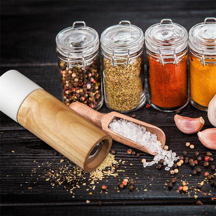 Wooden Salt and Pepper Mill - Premium Quality Salt and Spice Mill - Wooden Salt Mill with Adjustable Ceramic Core - Manual, Refillable Salt and Pepper Mill for Spices/Sea Salt/Chili/Pepper (White).