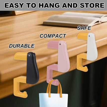 Table Hook - Desk Hook - Removable - Non-slip - Foldable - Desktop Installation - No Drilling Required - Suitable for Office, School, Office Organization, and Business Operations - 3 Pieces - Pink, White, Black.