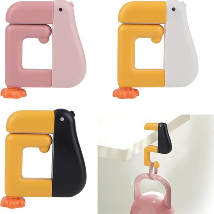 Table Hook - Desk Hook - Removable - Non-slip - Foldable - Desktop Installation - No Drilling Required - Suitable for Office, School, Office Organization, and Business Operations - 3 Pieces - Pink, White, Black.