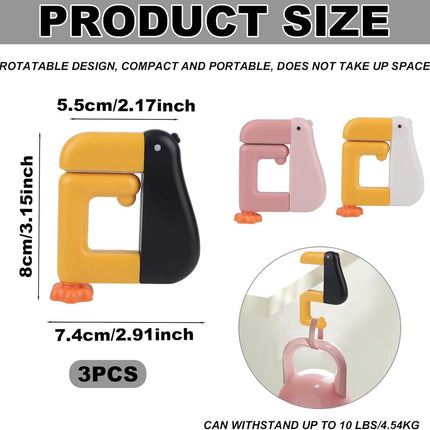 Table Hook - Desk Hook - Removable - Non-slip - Foldable - Desktop Installation - No Drilling Required - Suitable for Office, School, Office Organization, and Business Operations - 3 Pieces - Pink, White, Black.