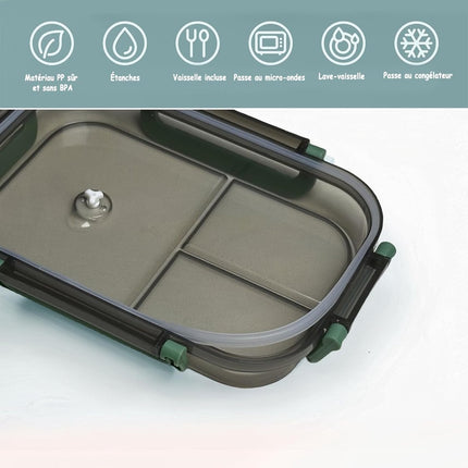 Lunch box - Adult lunch box - Salad lunch box - Compartmentalized lunch box - Integrated 2-layer lunch box - Leakproof lunch box - With cutlery - For work - School - Picnic (vegetables).