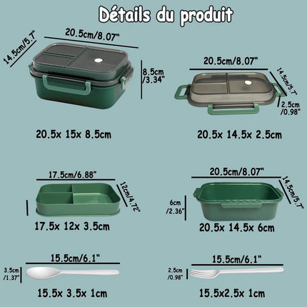 Lunch box - Adult lunch box - Salad lunch box - Compartmentalized lunch box - Integrated 2-layer lunch box - Leakproof lunch box - With cutlery - For work - School - Picnic (vegetables).