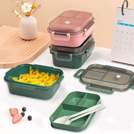 Lunch box - Adult lunch box - Salad lunch box - Compartmentalized lunch box - Integrated 2-layer lunch box - Leakproof lunch box - With cutlery - For work - School - Picnic (vegetables).