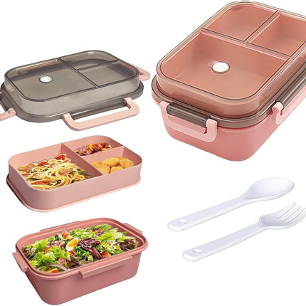 Lunch boxes - Lunch box - Children's lunch box - Adult lunch box - Lunch box compartment - 2-layer integrated lunch box - Leakproof lunch box - With cutlery - For work - School - Picnic - Pink.