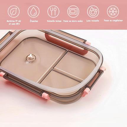 Lunch boxes - Lunch box - Children's lunch box - Adult lunch box - Lunch box compartment - 2-layer integrated lunch box - Leakproof lunch box - With cutlery - For work - School - Picnic - Pink.