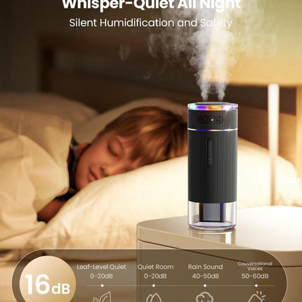 Humidifiers - Air humidifier - Bedroom humidifier - Mini desktop humidifier for travel, office, or children's room - Black.