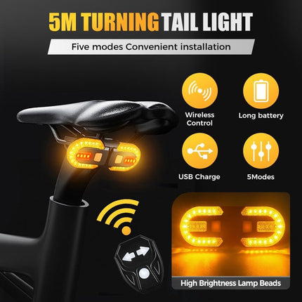 Bicycle light with alarm and rechargeable battery - Bicycle lamp - Bicycle alarm - Bicycle light - Bicycle alarm with remote control - Bicycle taillight - USB rechargeable - Waterproof - Alarm system - Bicycle taillight with alarm function - Black.