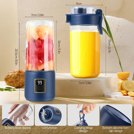 Portable Blender - Mini Blender - 12 Blades - Portable - On-the-Go Blender - Mini Juicer - Smoothie Maker - Perfect for Smoothies, Juices, and Baby Food - Dark Blue.