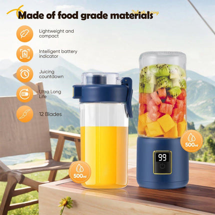 Portable Blender - Mini Blender - 12 Blades - Portable - On-the-Go Blender - Mini Juicer - Smoothie Maker - Perfect for Smoothies, Juices, and Baby Food - Dark Blue.