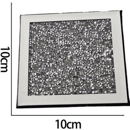 Set of 4 Mirror Effect Coasters – Crushed Diamond Coasters – Table Decor – With cut diamond crystal and mirror (square), for restaurant tables, kitchens, bars, restaurants.
