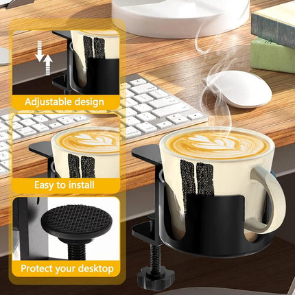 Adjustable and portable tabletop cup holder with clip - universal holder for bottles, coffee cups and water cups - 95 cm diameter, max. capacity 5 kg.