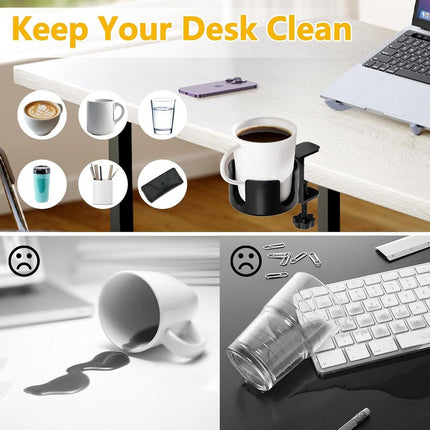 Adjustable and portable tabletop cup holder with clip - universal holder for bottles, coffee cups and water cups - 95 cm diameter, max. capacity 5 kg.