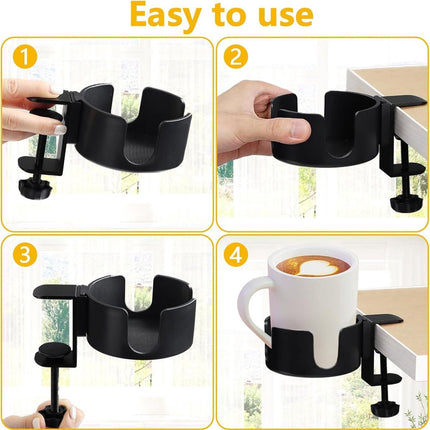 Adjustable and portable tabletop cup holder with clip - universal holder for bottles, coffee cups and water cups - 95 cm diameter, max. capacity 5 kg.