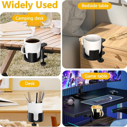 Adjustable and portable tabletop cup holder with clip - universal holder for bottles, coffee cups and water cups - 95 cm diameter, max. capacity 5 kg.