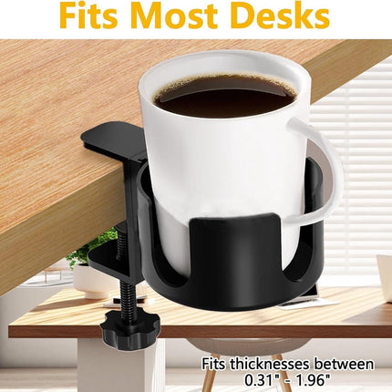 Adjustable and portable tabletop cup holder with clip - universal holder for bottles, coffee cups and water cups - 95 cm diameter, max. capacity 5 kg.
