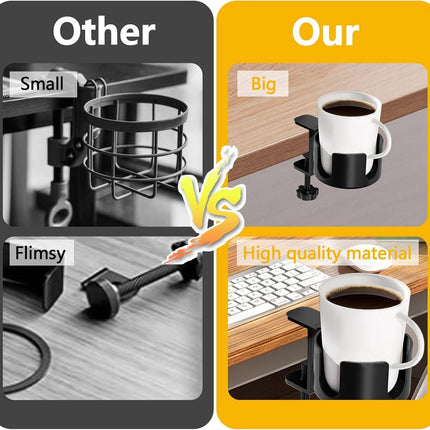 Adjustable and portable tabletop cup holder with clip - universal holder for bottles, coffee cups and water cups - 95 cm diameter, max. capacity 5 kg.