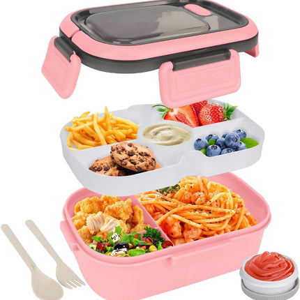 Lunch boxes - Lunch boxes - Adult lunch boxes - Children's lunch boxes - Lunch box with compartments and cutlery - Airtight - 1200 ml - Microwave safe - Ideal for salads - For children and adults - Picnic (pink).