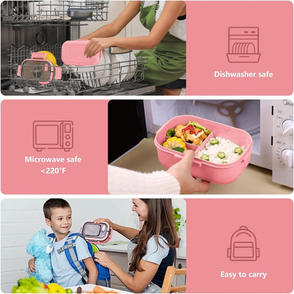 Lunch boxes - Lunch boxes - Adult lunch boxes - Children's lunch boxes - Lunch box with compartments and cutlery - Airtight - 1200 ml - Microwave safe - Ideal for salads - For children and adults - Picnic (pink).