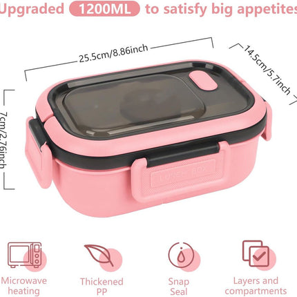 Lunch boxes - Lunch boxes - Adult lunch boxes - Children's lunch boxes - Lunch box with compartments and cutlery - Airtight - 1200 ml - Microwave safe - Ideal for salads - For children and adults - Picnic (pink).