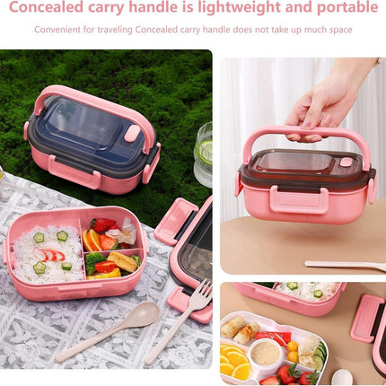 Lunch boxes - Lunch boxes - Adult lunch boxes - Children's lunch boxes - Lunch box with compartments and cutlery - Airtight - 1200 ml - Microwave safe - Ideal for salads - For children and adults - Picnic (pink).