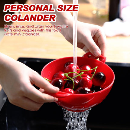 4-Piece Vegetable Basket - Drainer - Kitchen Colander - Plastic Berry Strainer - Colander Basket - with Double Handles - Small Colander - for Fruits, Vegetables and Food - Kitchen Accessories - Red - 19 x 14.8 x 7.5 cm.
