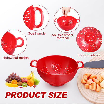 4-Piece Vegetable Basket - Drainer - Kitchen Colander - Plastic Berry Strainer - Colander Basket - with Double Handles - Small Colander - for Fruits, Vegetables and Food - Kitchen Accessories - Red - 19 x 14.8 x 7.5 cm.