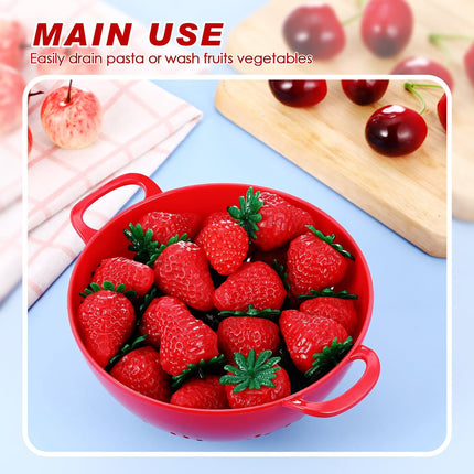 4-Piece Vegetable Basket - Drainer - Kitchen Colander - Plastic Berry Strainer - Colander Basket - with Double Handles - Small Colander - for Fruits, Vegetables and Food - Kitchen Accessories - Red - 19 x 14.8 x 7.5 cm.