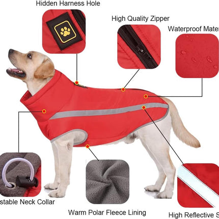 Dog Coat - Waterproof and Warm for Winter - Warm Dog Jacket - Windproof Fleece for Puppies - Reflective Outerwear - Cold Weather Vest - Perfect for Small, Medium, and Large Dogs - Red - Size 4XL.