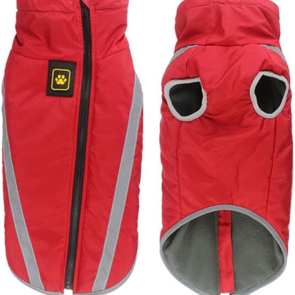 Dog Coat - Waterproof and Warm for Winter - Warm Dog Jacket - Windproof Fleece for Puppies - Reflective Outerwear - Cold Weather Vest - Perfect for Small, Medium, and Large Dogs - Red - Size 4XL.