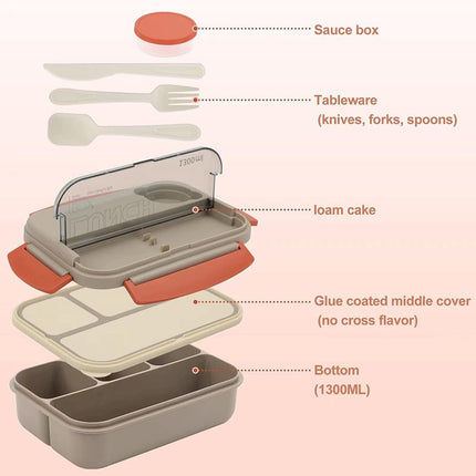 Lunch boxes - Lunch box - Adult lunch box - Children's lunch box - 1300 ml stackable for adults - Leakproof container with compartments - 4-in-1 lunch box, gravy boat and cutlery - Microwave and dishwasher safe (beige).