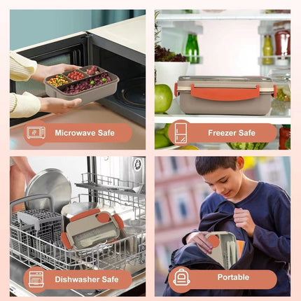 Lunch boxes - Lunch box - Adult lunch box - Children's lunch box - 1300 ml stackable for adults - Leakproof container with compartments - 4-in-1 lunch box, gravy boat and cutlery - Microwave and dishwasher safe (beige).