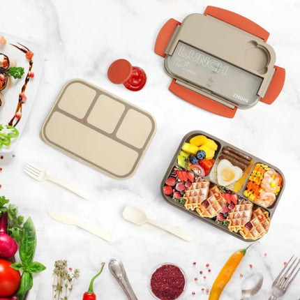 Lunch boxes - Lunch box - Adult lunch box - Children's lunch box - 1300 ml stackable for adults - Leakproof container with compartments - 4-in-1 lunch box, gravy boat and cutlery - Microwave and dishwasher safe (beige).