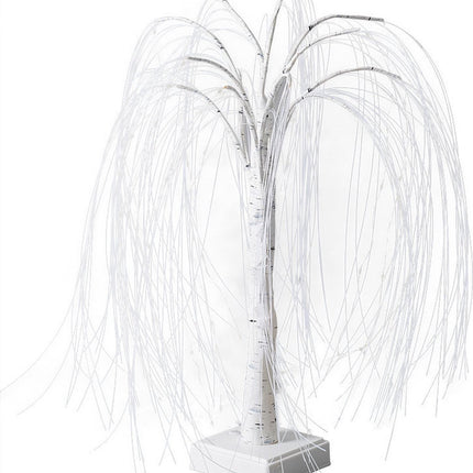 Elegant 50cm tall LED willow lamp with 7 modes - for living room and bedroom - Dual Power (USB and battery), warm white ambient light, Design - white.