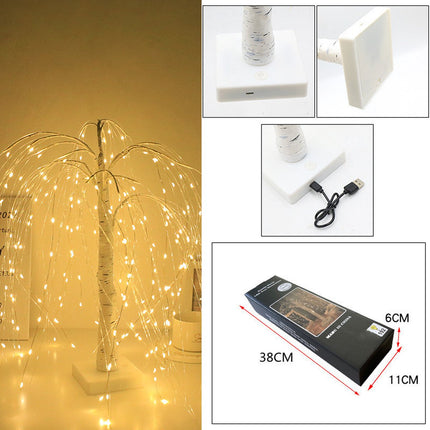 Elegant 50cm tall LED willow lamp with 7 modes - for living room and bedroom - Dual Power (USB and battery), warm white ambient light, Design - white.